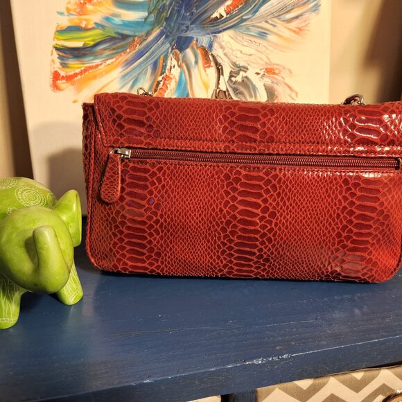 NEW Folli Follie red suede snakeskin shoulder bag - Picture 3 of 10